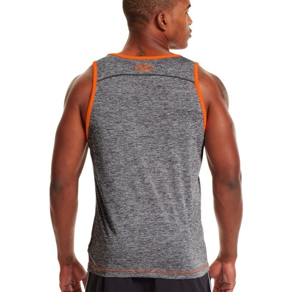 Under Armour Mens UA Loose Fit Heat Gear Tech Tank Top Graphite/Blaze Orange - Picture 2 of 6